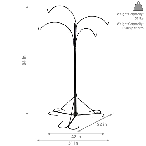 Sunnydaze 4-Arm Hanging Basket Plant Stand with Adjustable Arms - Black - 84