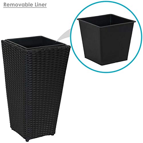 Sunnydaze Set of 3 Square Tall Wicker Planters - Polyrattan Large Outdoor Planters - 9