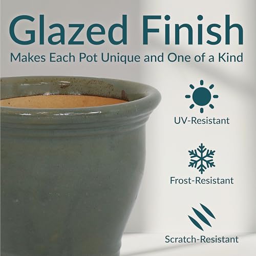 Sunnydaze Round Ceramic Planter - Set of 2 Indoor or Outdoor Plant Pots with Drainage Hole - 11