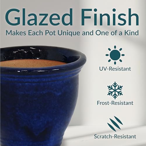 Sunnydaze Round Ceramic Planter - Set of 2 Indoor or Outdoor Plant Pots with Drainage Hole - 9
