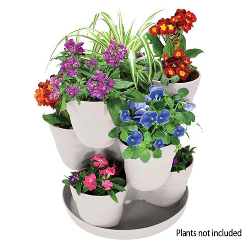 EMSCO Bloomers Stackable Flower Tower Planter – Holds up to 9 Plants – Great Both Indoors and Outdoors – White