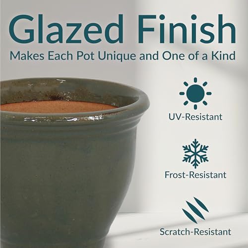 Sunnydaze Round Ceramic Planter - Set of 2 Indoor or Outdoor Plant Pots with Drainage Hole - 9