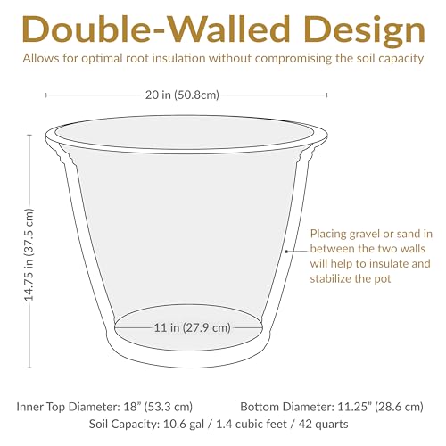 Sunnydaze 20-Inch Franklin Large Plant Pot - Polyresin Round Outdoor Planter with Drillable Drainage Hole - Beige