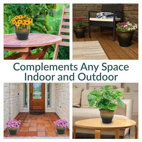 Sunnydaze Round Ceramic Planter - Set of 2 Indoor or Outdoor Plant Pots with Drainage Hole - 11