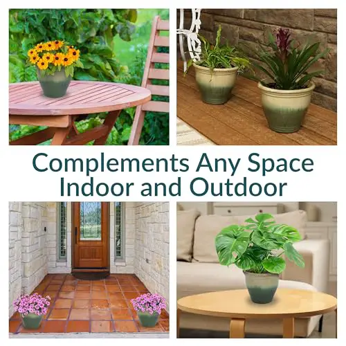 Sunnydaze Round Ceramic Planter - Set of 2 Indoor or Outdoor Plant Pots with Drainage Hole - 9