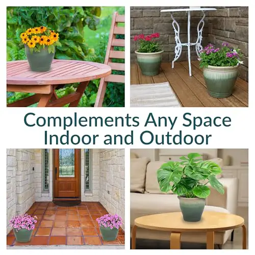 Sunnydaze Round Ceramic Planter - Set of 2 Indoor or Outdoor Plant Pots with Drainage Hole - 11