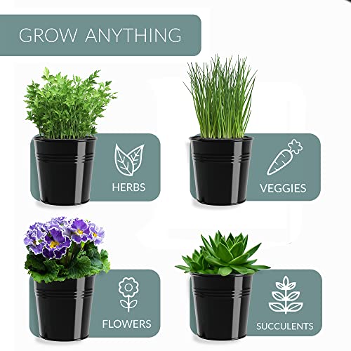 Barnyard Designs Indoor Herb Garden Planter Set with Tray, Metal Windowsill Plant Pots with Drainage for Outdoor or Indoor Plants, Set/3 (Black)