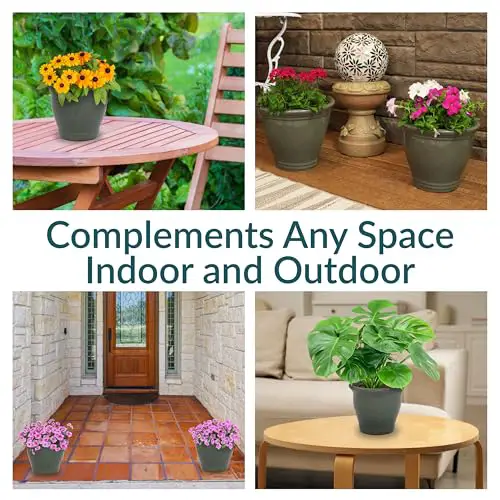 Sunnydaze Round Ceramic Planter - Set of 2 Indoor or Outdoor Plant Pots with Drainage Hole - 11