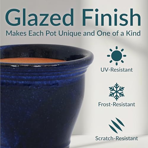 Sunnydaze Round Ceramic Planter - Set of 2 Indoor or Outdoor Plant Pots with Drainage Hole - 11