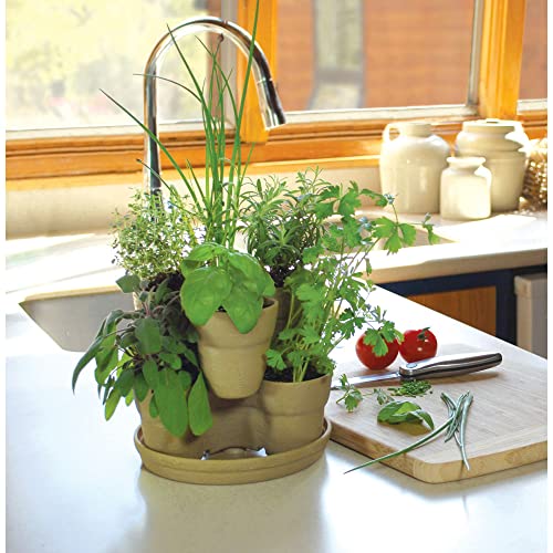 EMSCO Bloomers Stackable Flower Tower Planter – Holds up to 9 Plants – Great Both Indoors and Outdoors – Earth Brown