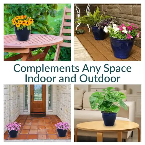 Sunnydaze Round Ceramic Planter - Set of 2 Indoor or Outdoor Plant Pots with Drainage Hole - 11