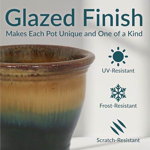 Sunnydaze Round Ceramic Planter - Set of 2 Indoor or Outdoor Plant Pots with Drainage Hole - 11