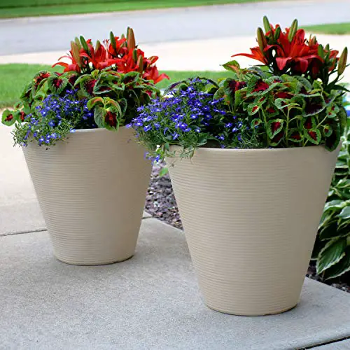 Sunnydaze 15.5-Inch Walter Large Plant Pot - Polyresin Round Outdoor Planter with Drillable Drainage Hole - 2 Pack - Antique White