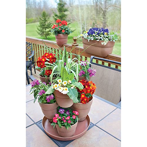 EMSCO Bloomers Stackable Flower Tower Planter – Holds up to 9 Plants – Great Both Indoors and Outdoors – Earth Brown