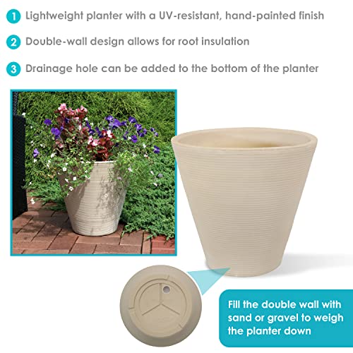 Sunnydaze 15.5-Inch Walter Large Plant Pot - Polyresin Round Outdoor Planter with Drillable Drainage Hole - 2 Pack - Antique White