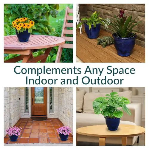 Sunnydaze Round Ceramic Planter - Set of 2 Indoor or Outdoor Plant Pots with Drainage Hole - 9