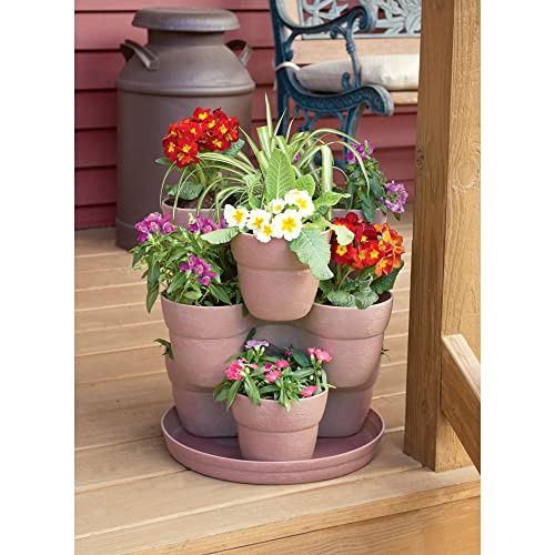 EMSCO Bloomers Stackable Flower Tower Planter – Holds up to 9 Plants – Great Both Indoors and Outdoors – Earth Brown