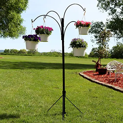 Sunnydaze 4-Arm Hanging Basket Plant Stand with Adjustable Arms - Black - 84