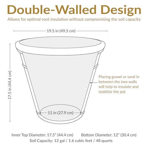 Sunnydaze 19.5-Inch Arabella Large Plant Pot - Polyresin Round Outdoor Planter with Drillable Drainage Holes - 2 Pack - Beige