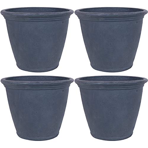 Sunnydaze 24-Inch Anjelica Large Plastic Pot for Plants - Outdoor Polyresin Round Planter with Drillable Drainage Holes - Slate - 4pk