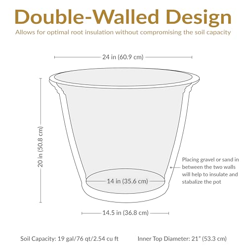 Sunnydaze 24-Inch Anjelica Large Plastic Pot for Plants - Outdoor Polyresin Round Planter with Drillable Drainage Holes - Slate - 4pk