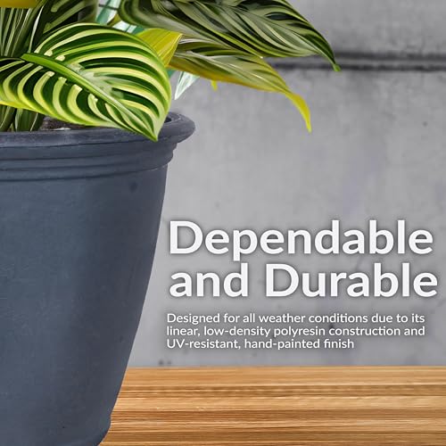 Sunnydaze 24-Inch Anjelica Large Plastic Pot for Plants - Outdoor Polyresin Round Planter with Drillable Drainage Holes - Slate - 4pk